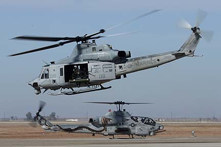 Bell-Boeing UH-1W Huey BuNo 168499 and AH-1W BuNo 165369 of HMLA-369, NAF el Centro, February 19, 2015